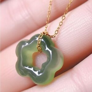 Green Clover Jade Plated Gold Chain Necklace